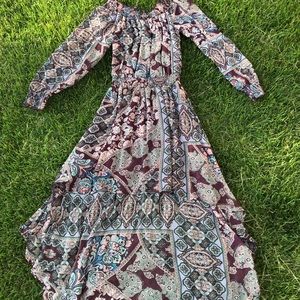 Burgundy print high-low dress